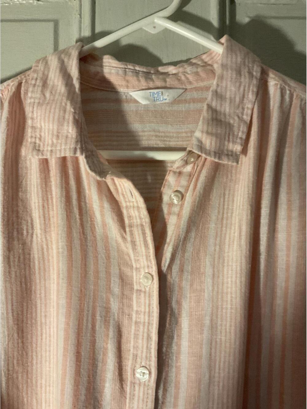 Time and Tru Oversized Pink Striped Linen Blend Button Up Shirt Size 2X - Picture 3 of 8